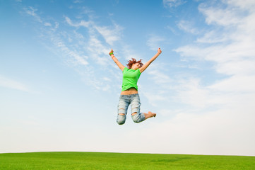 young girl jumping