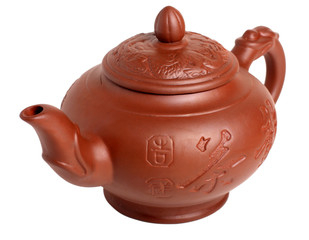 Clay teapot isolated on white