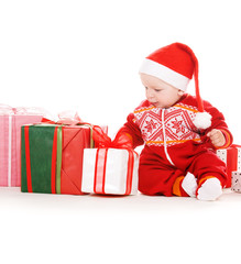 santa helper baby with christmas gifts