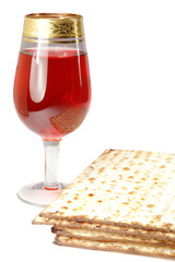 Passover celebration still life with red wine and matza