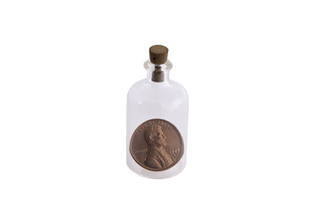 One penny in corked bottle