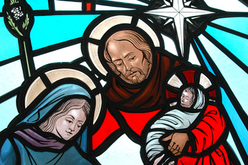 Religious christmas stained glass window.