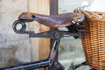 Close up of a vintage bicycle saddle