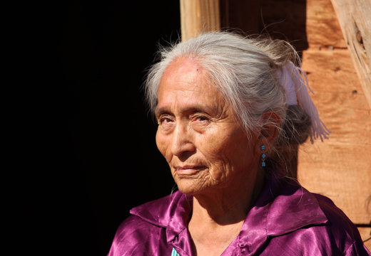 Beautiful Navajo Elderly Woman Outdoors in Bright Sun
