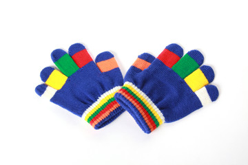 Pair of the bright baby gloves on white background