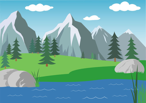 vector landscape with mountains under blue sky