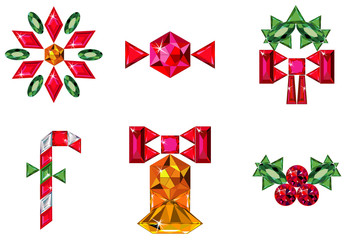 Set of christmas or holiday elements made from precious stones