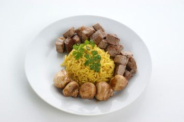organic pilau rice with grilled chicken and mushroom