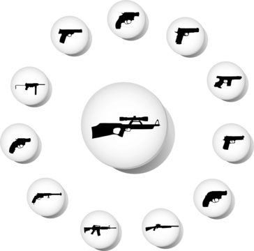 Guns. Set of 12 round vector buttons for web