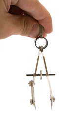 Hand holding the calipers isolated over white