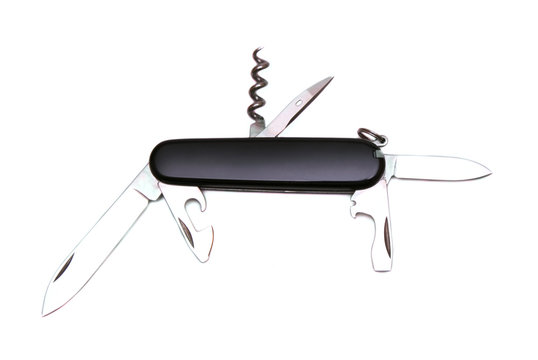 Swiss knife with open blades isolated over white