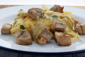 home made tagliatelle with organic pork goulash