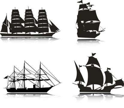 Sailing vector silhouettes
