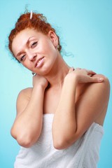 Obraz premium woman in towel close up