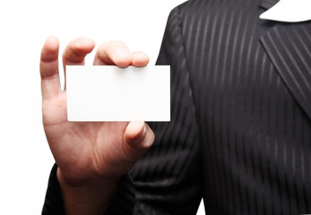 Business man holding blank card
