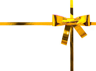 gold ribbon with a bow on white
