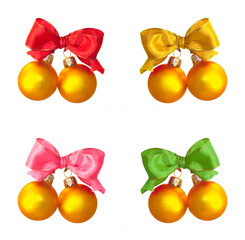 golden balls with multicolored  satin bows