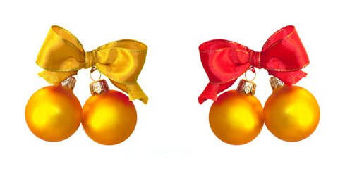 golden balls with satin bows