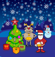 Santa Klaus, reindeer and snowball were going