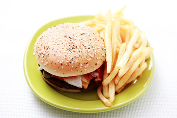 cheeseburger and french fries