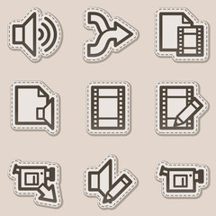 Audio video edit web icons, brown contour sticker series