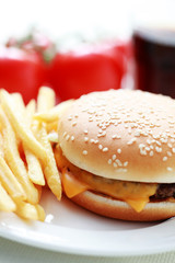 cheeseburger and french fries