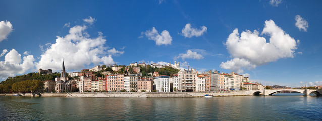 Lyon, France - Panoramic View of Lyon, Saone River and Fourviere