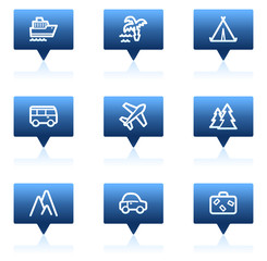 Travel web icons set 1, blue speech bubbles series