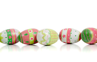 Decorated easter eggs on white