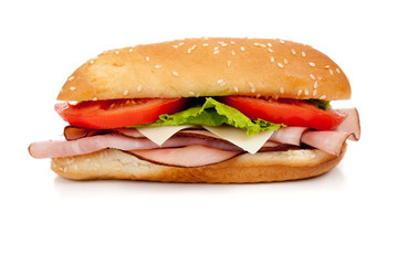 Assorted meat sandwich with fixings on a hoagie