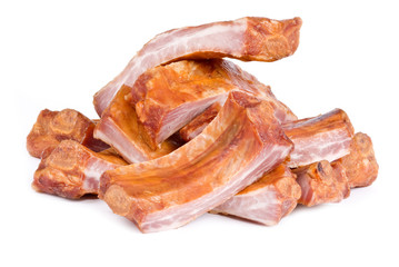 Pile of Smoked Pork Ribs Isolated on White
