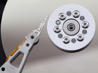 Hard Drive platter and head top view