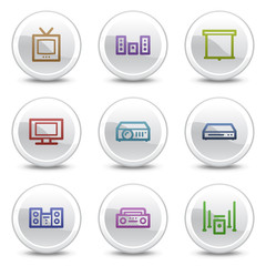 Audio video web colour icons, white circle buttons series
