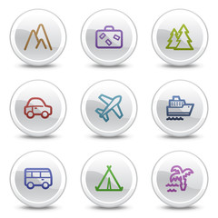 Travel web colour icons, white circle buttons series