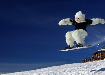 Snowboarder bigfoot - obrazy, fototapety, plakaty