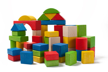 Fototapeta na wymiar city of colorful wooden toy blocks