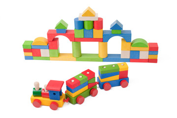 Fototapeta premium Colorful toy train and toy blocks