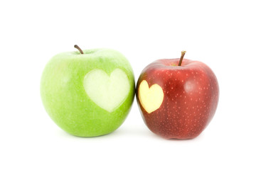 apples with a heart isolated on white