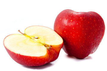 Red apple with water drops