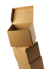 stack of opened cardboard boxes, isolated