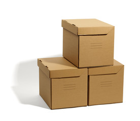 cardboard boxes isolated, real shadow, clipping path