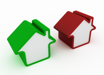 3d Green and Red house sign isolated on white