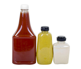Ketchup, Mustard and Horseradish in Bottles