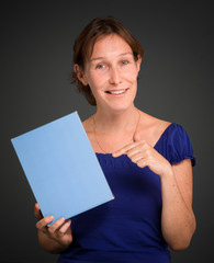 Woman holding blank box