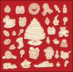 line drawing christmas theme objects-vector