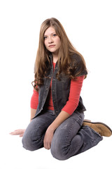 Fototapeta premium Woman sitting and serious expression