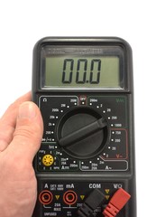 digital multimeter in male hand
