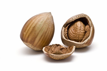 Avellana entera y cachada.