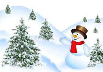 Fir-trees on to snow and merry snow man