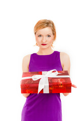Young sexy party woman with christmas present